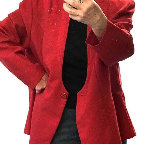 Pride & Joy 70s Geometric Blazer: Vintage Red Jacket Gold Dots, Plus Size 22W - Picture 4 of 9